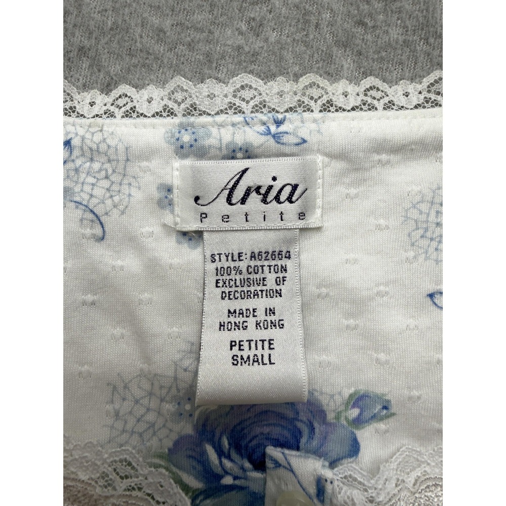 Vintage Aria Petite‎ Nightgown PS White Blue Floral Cotton Lace 90s - Picture 12 of 14